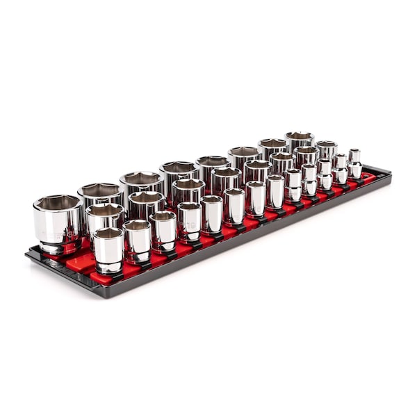 1/2 Inch Drive 6-Point Socket Set with Rails, 29-Piece (10-38 mm)